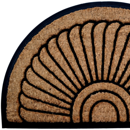 18" X 30" Beige and Black Rubber and Coir Outdoor Semi Circle Door Mat - Image 5