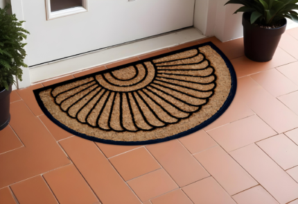 18" X 30" Beige and Black Rubber and Coir Outdoor Semi Circle Door Mat - Image 2