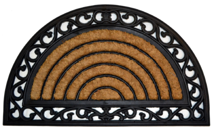 18" X 30" Beige and Black Rubber and Coir Outdoor Semi Circle Door Mat - Image 1
