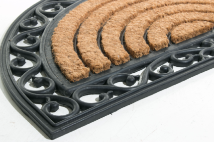 18" X 30" Beige and Black Rubber and Coir Outdoor Semi Circle Door Mat - Image 4