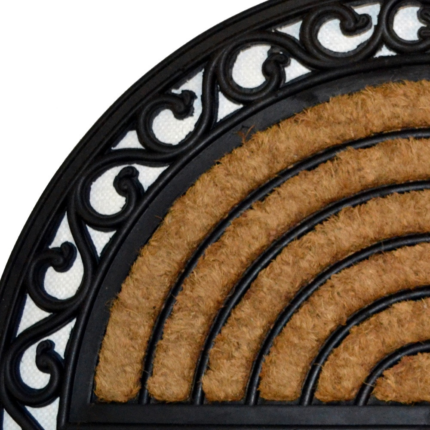 18" X 30" Beige and Black Rubber and Coir Outdoor Semi Circle Door Mat - Image 5