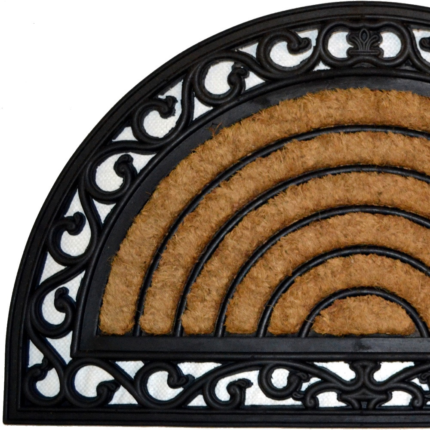 18" X 30" Beige and Black Rubber and Coir Outdoor Semi Circle Door Mat - Image 3