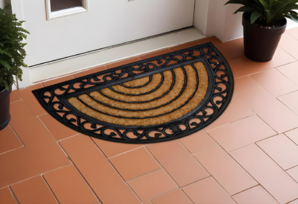 18" X 30" Beige and Black Rubber and Coir Outdoor Semi Circle Door Mat - Image 2