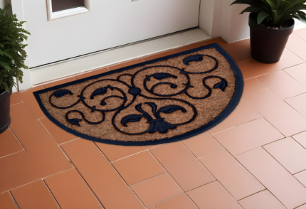 18" X 30" Beige and Black Rubber and Coir Outdoor Semi Circle Door Mat - Image 2