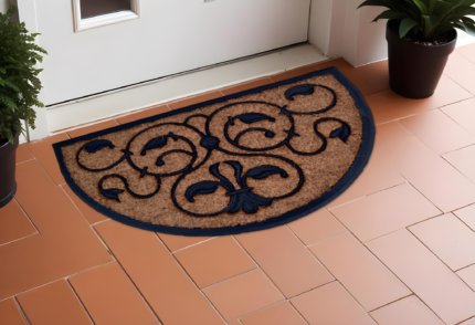 30" X 48" Beige and Black Rubber and Coir Outdoor Semi Circle Door Mat - Image 1