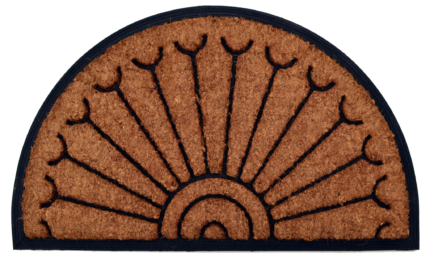 18" X 30" Beige and Black Rubber and Coir Outdoor Semi Circle Door Mat - Image 1