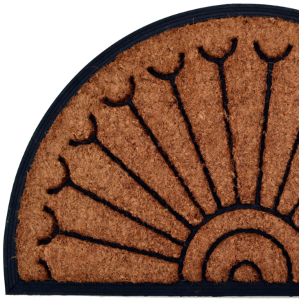 18" X 30" Beige and Black Rubber and Coir Outdoor Semi Circle Door Mat - Image 5