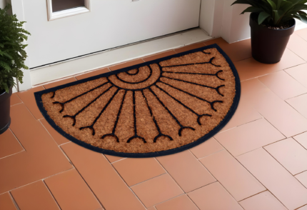 18" X 30" Beige and Black Rubber and Coir Outdoor Semi Circle Door Mat - Image 2