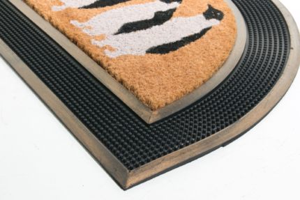 18" X 30" Beige and Black Rubber and Coir Outdoor Semi Circle Door Mat - Image 3