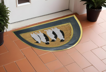 18" X 30" Beige and Black Rubber and Coir Outdoor Semi Circle Door Mat - Image 2