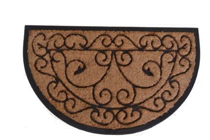 18" X 30" Beige and Black Rubber and Coir Outdoor Semi Circle Door Mat - Image 1