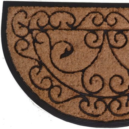 18" X 30" Beige and Black Rubber and Coir Outdoor Semi Circle Door Mat - Image 4