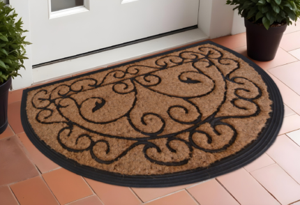 18" X 30" Beige and Black Rubber and Coir Outdoor Semi Circle Door Mat - Image 3