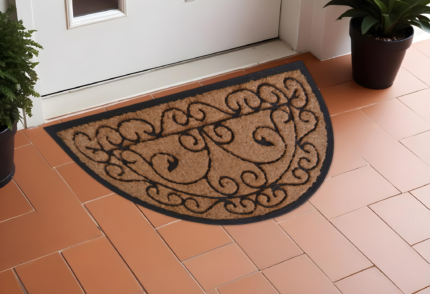 18" X 30" Beige and Black Rubber and Coir Outdoor Semi Circle Door Mat - Image 2