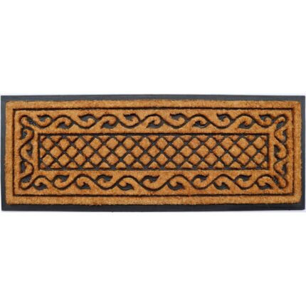 18" X 47" Beige and Black Rubber and Coir Outdoor Door Mat - Image 1
