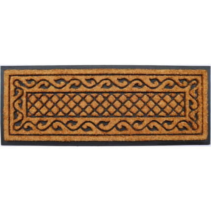 18" X 47" Beige and Black Rubber and Coir Outdoor Door Mat - Image 1