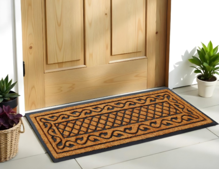 18" X 47" Beige and Black Rubber and Coir Outdoor Door Mat - Image 2