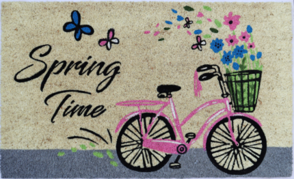18" X 30" Beige and Black Coir Bicycle Outdoor Spring Door Mat - Image 1