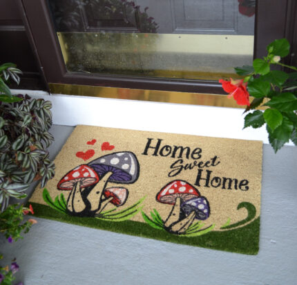 18" X 30" Beige and Black Coir Mushrooms Home Sweet Home Outdoor Door Mat - Image 6