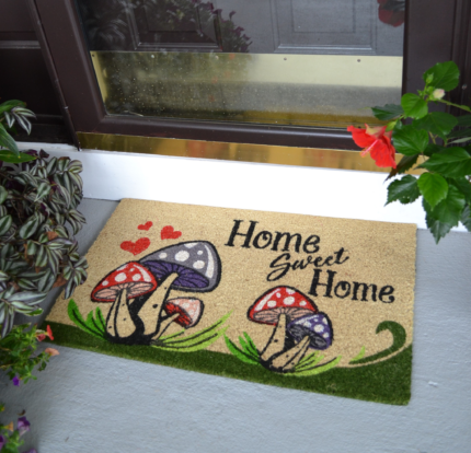 18" X 30" Beige and Black Coir Mushrooms Home Sweet Home Outdoor Door Mat - Image 6