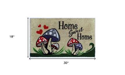 18" X 30" Beige and Black Coir Mushrooms Home Sweet Home Outdoor Door Mat - Image 3
