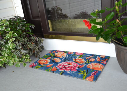 18" X 30" Blue and Pink Coir Floral Outdoor Door Mat - Image 5
