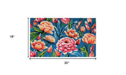 18" X 30" Blue and Pink Coir Floral Outdoor Door Mat - Image 7