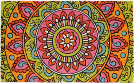 18" X 30" Green and Pink Coir Abstract Outdoor Door Mat - Image 2
