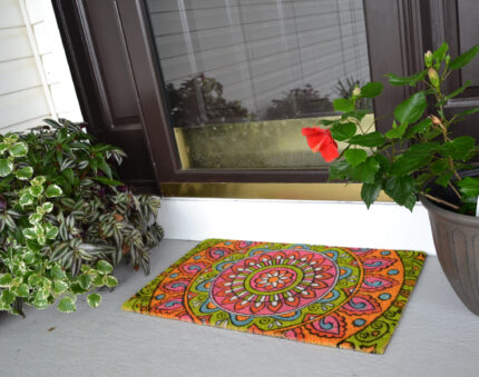 18" X 30" Green and Pink Coir Abstract Outdoor Door Mat - Image 7