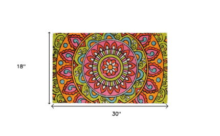 18" X 30" Green and Pink Coir Abstract Outdoor Door Mat - Image 3