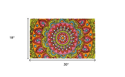 18" X 30" Green and Pink Coir Abstract Outdoor Door Mat - Image 3
