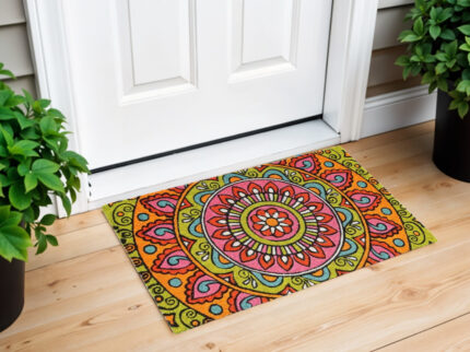 18" X 30" Green and Pink Coir Abstract Outdoor Door Mat - Image 1