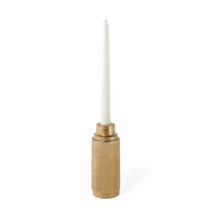 5" Gold Distressed Aluminum Tabletop Taper Candle Holder - Image 4