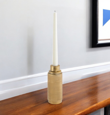 5" Gold Distressed Aluminum Tabletop Taper Candle Holder - Image 1
