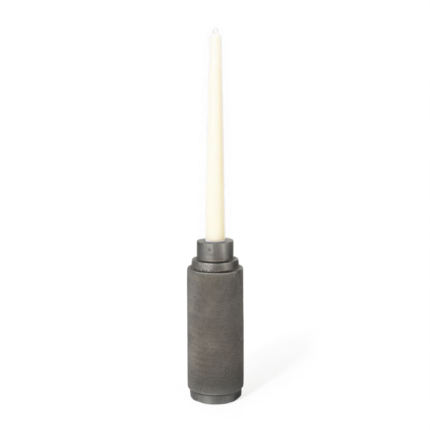 7" Gray Distressed Aluminum Geometric Tabletop Taper Candle Holder - Image 4