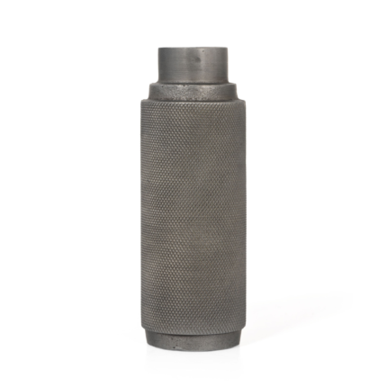 7" Gray Distressed Aluminum Geometric Tabletop Taper Candle Holder - Image 3