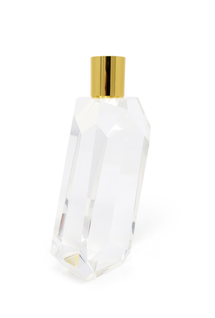 7" Clear And Gold Geo Faceted Crystal Tabletop Taper Candlestick - Image 3