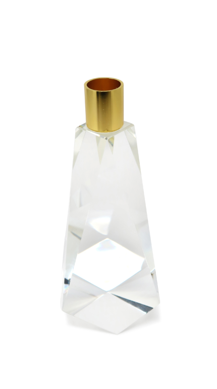 8" Clear And Gold Geo Faceted Crystal Tabletop Taper Candlestick - Image 4