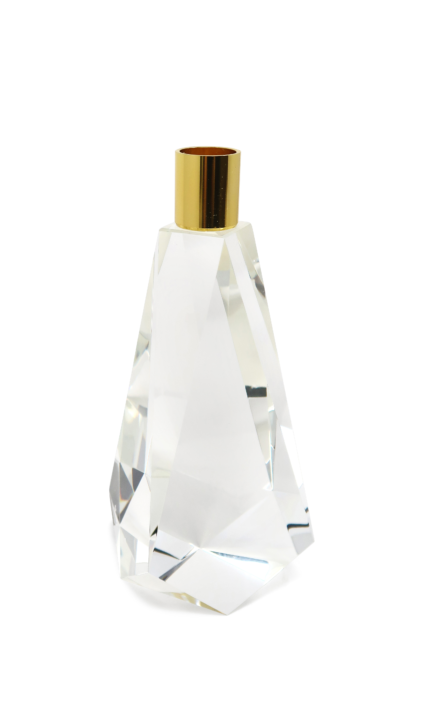 8" Clear And Gold Geo Faceted Crystal Tabletop Taper Candlestick - Image 5