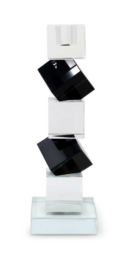 9" Black And Clear Crystal Tabletop Taper Candlestick - Image 2