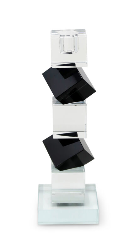 9" Black And Clear Crystal Tabletop Taper Candlestick - Image 3