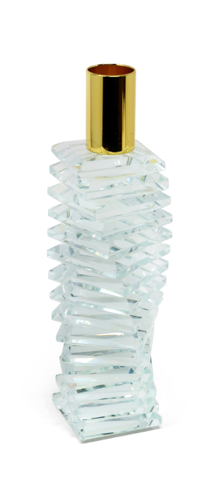 8" Clear And Gold Twisted Crystal Tabletop Taper Candlestick - Image 3