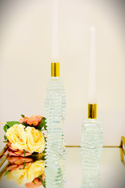 8" Clear And Gold Twisted Crystal Tabletop Taper Candlestick - Image 6