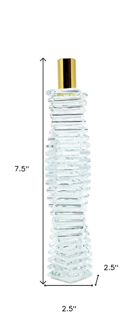 8" Clear And Gold Twisted Crystal Tabletop Taper Candlestick - Image 7