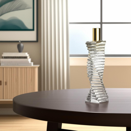 8" Clear And Gold Twisted Crystal Tabletop Taper Candlestick - Image 1