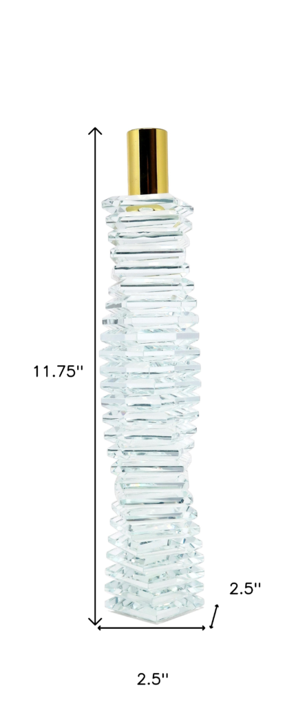 12" Clear And Gold Twisted Crystal Tabletop Taper Candlestick - Image 6