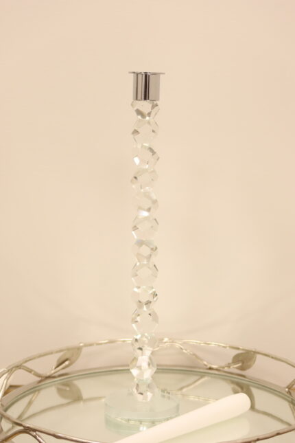 11" Clear And Silver Geo Stacks Crystal Tabletop Taper Candlestick - Image 6