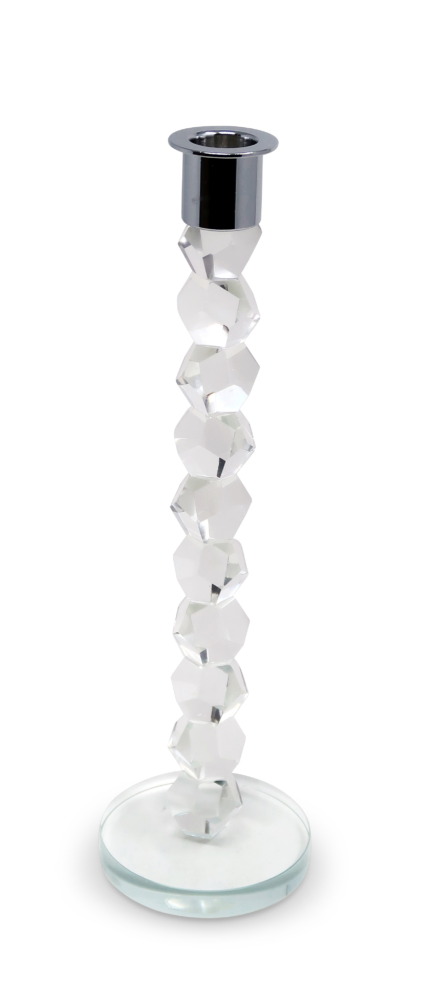 11" Clear And Silver Geo Stacks Crystal Tabletop Taper Candlestick - Image 4