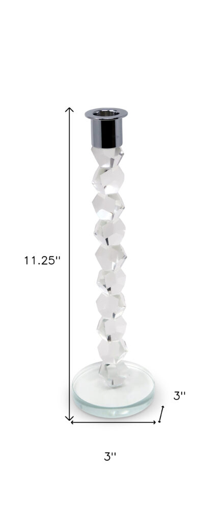 11" Clear And Silver Geo Stacks Crystal Tabletop Taper Candlestick - Image 7