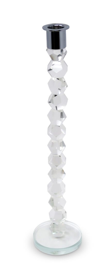 14" Clear And Silver Geo Stacks Crystal Tabletop Taper Candlestick - Image 2